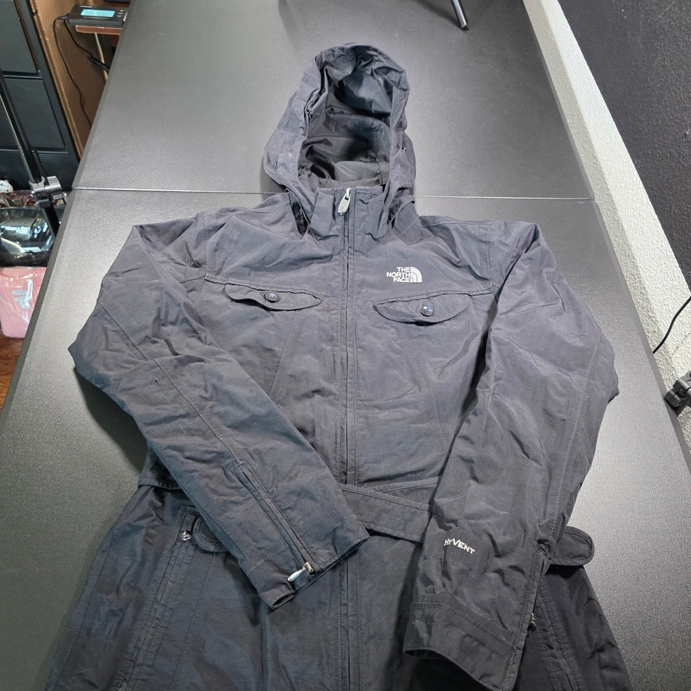 The North Face Womens HyVent Belted Rain Jacket Black Hooded Size S/ M Full Zip - Picture 7 of 11